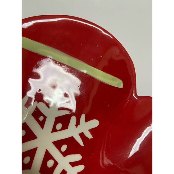 Hallmark Dining Christmas Mittens Serving Dishes Red Snowflakes Ceramic - Picture 3 of 4